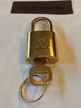 Louis Vuitton Padlock & Key #345 Gold Tone Brass Lock Made in France Authentic